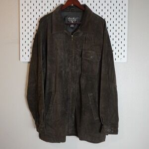 Eddie Bauer Mens Tall XL‎ Brown Suede Leather Jacket Full Zip Outdoor Coat